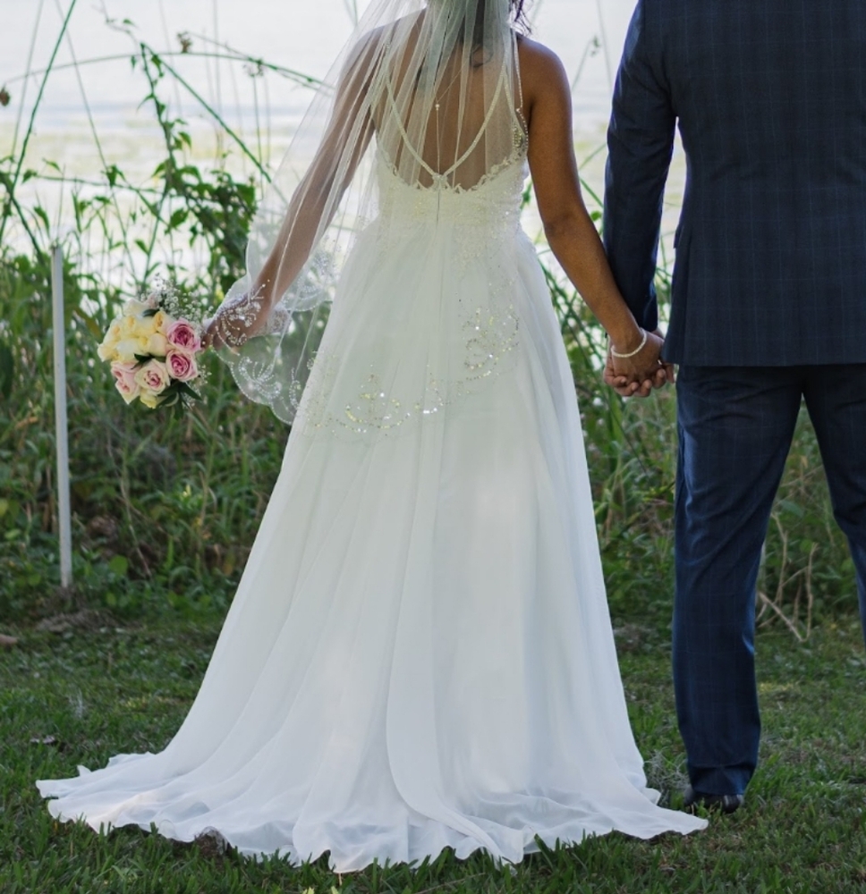 High-Neck Long Wedding Dress with Front Keyhole Cut Out